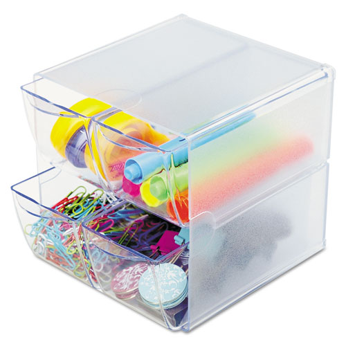 Image of Stackable Cube Organizer, 4 Compartments, 4 Drawers, Plastic, 6 x 7.2 x 6, Clear