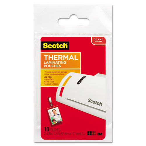Scotch™ Laminating Pouches, 5 mil, 2.25" x 4.25", Gloss Clear, 10/Pack