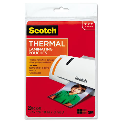 Scotch™ Laminating Pouches, 5 mil, 5" x 7", Gloss Clear, 20/Pack