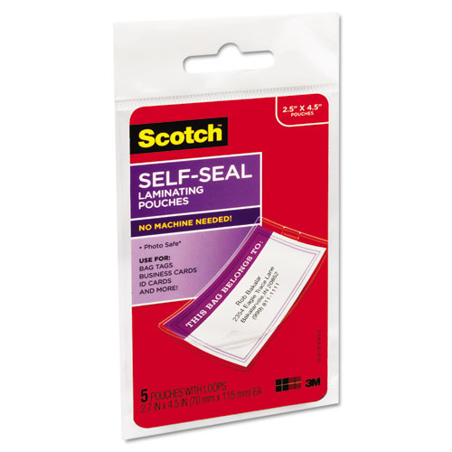Self-Sealing Laminating Pouches, 12.5 mil, 2.81" x 4.5", Gloss Clear, 5/Pack