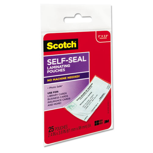 Self-Sealing Laminating Pouches, 9.5 mil, 3.88" x 2.44", Gloss Clear, 25/Pack