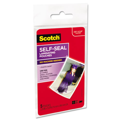 Self-Sealing Laminating Pouches, 9.5 mil, 2.81" x 3.75", Gloss Clear, 5/Pack