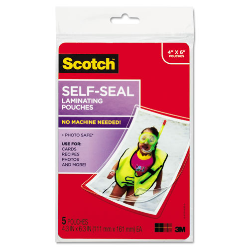 Self-Sealing Laminating Pouches, 9.5 mil, 4.38" x 6.38", Gloss Clear, 5/Pack | by Plexsupply
