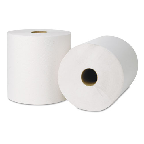 EcoSoft Hardwound Roll Towels, 800 ft x 8 in, Natural White, 6 Rolls/Carton  - Comp-U-Charge Inc