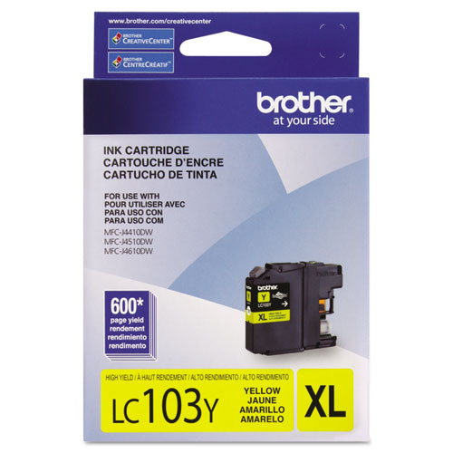 Image of Brother Lc103Y Innobella High-Yield Ink, 600 Page-Yield, Yellow