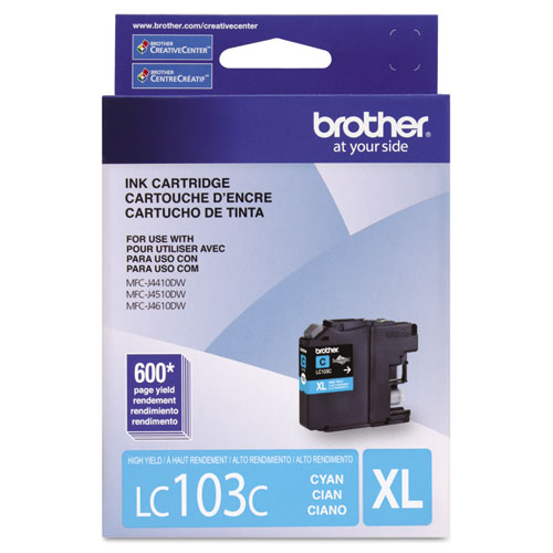 Brother Lc103C Innobella High-Yield Ink, 600 Page-Yield, Cyan