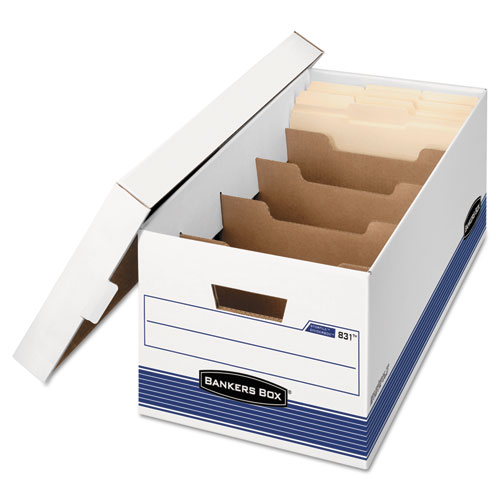 STOR/FILE Medium-Duty Storage Boxes with Dividers, Letter Files, 12.88" x 25.38" x 10.25", White/Blue, 12/Carton