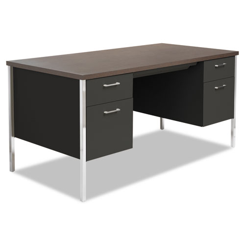 Double Pedestal Steel Desk, 60 x 30 x 29.5, Mocha/Black