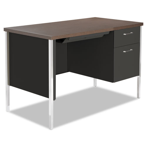 Alera® Single Pedestal Steel Desk, 45.25" x 24" x 29.5", Cherry/Putty