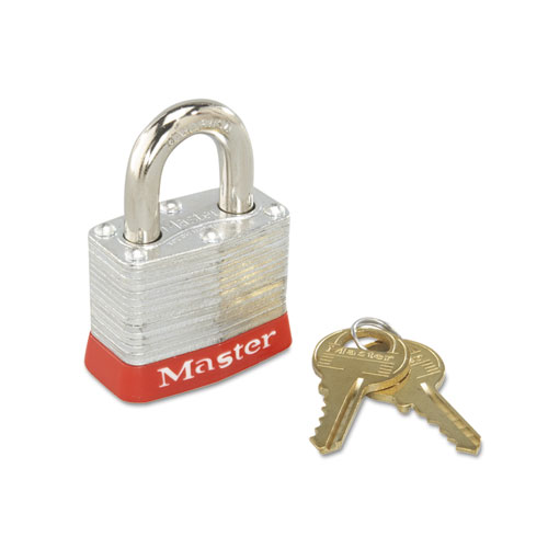 Master Lock® Steel Body Safety Padlock, 4 Pin Tumbler, Red Bumper