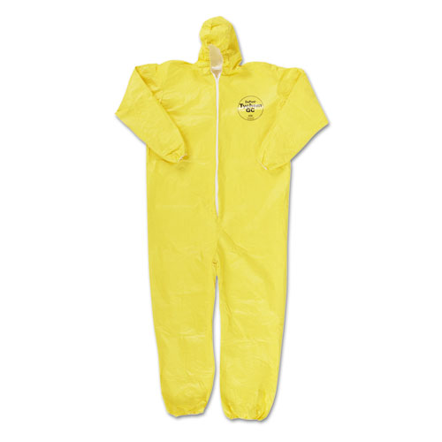 DuPont® Tychem QC Hooded Coveralls, Zip Close, Elastic Wrists/Ankles, Yellow, 2XL, 12/CT