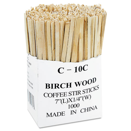 Renewable Wooden Stir Sticks, 7, 1,000/Pack, 10 Packs/Carton