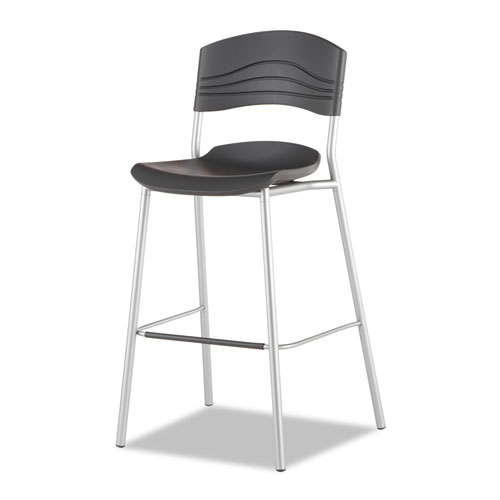 CafeWorks Stool, Supports Up to 225 lb, 30" Seat Height, Graphite Seat, Graphite Back, Silver Base