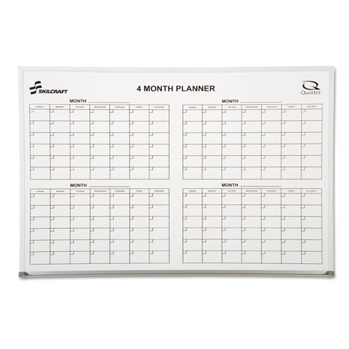 7110015550295 SKILCRAFT Quartet Cubicle Calendar Board, Four Month, 24 x 36, White Surface, Aluminum Frame