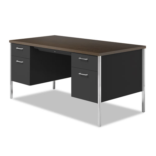 Image of Double Pedestal Steel Desk, 60" x 30" x 29.5", Mocha/Black