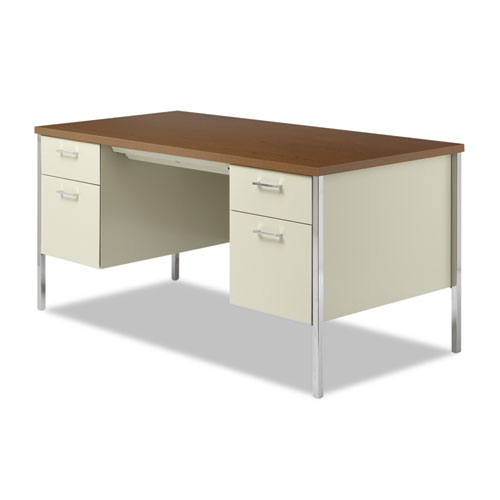 Image of Double Pedestal Steel Desk, 60" x 30" x 29.5", Cherry/Putty