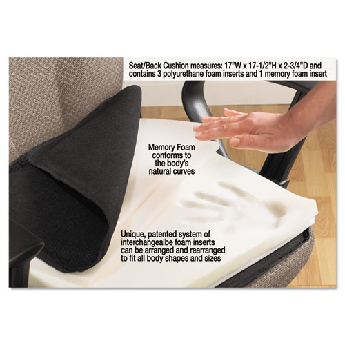 Image of The ComfortMakers Deluxe Seat/Back Cushion, Memory Foam, 17 x 2.75 x 17.5, Black