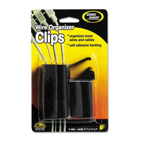 Image of Cord Away® Self-Adhesive Wire Clips, Black, 6/Pack