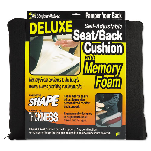 Master Caster® The Comfortmakers Deluxe Seat/Back Cushion, Memory Foam, 17 X 2.75 X 17.5, Black