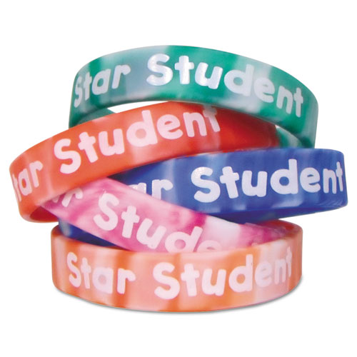 Two-Toned Star Student Wristbands, 5 Designs, 7.25" x 0.5", Assorted Colors, 10/Pack