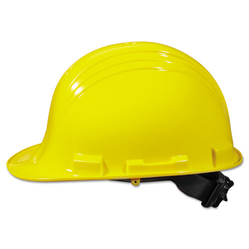 North Safety® A-Safe Peak Hard Hat, Yellow, Ratchet 4-Point Suspension