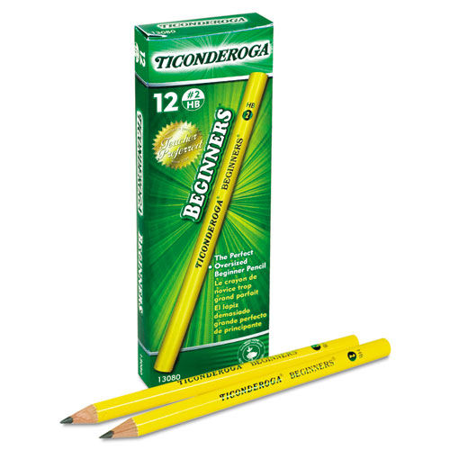 Ticonderoga Beginners Woodcase Pencil with Microban Protection, HB (#2),  Black Lead, Yellow Barrel, Dozen - Plano Office Supply