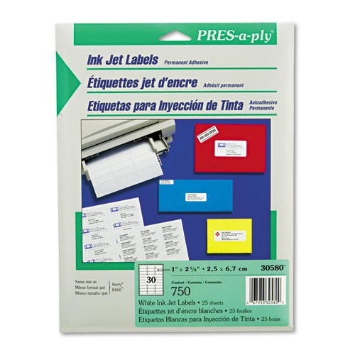 PRES-a-ply® Labels, 0.66 x 3.44, White, 30/Sheet, 50 Sheets/Box