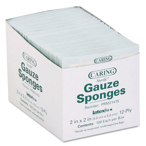 Image of Medline Caring Woven Gauze Sponges, Sterile, 12-Ply, 2 X 2, 2,400/Carton