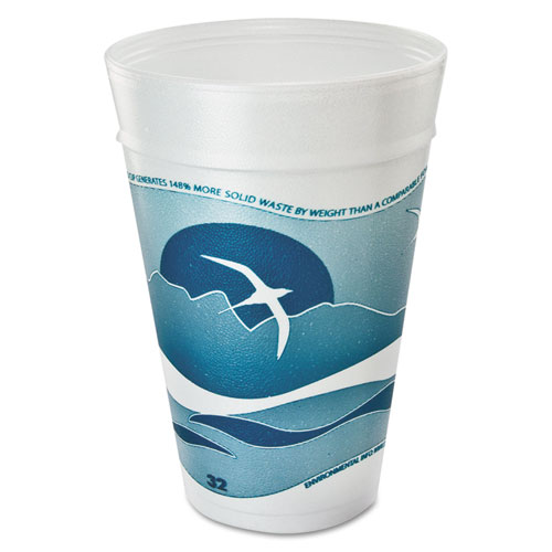 Horizon Foam Cup, Hot/cold, 32 Oz., Printed, Aqua/white, 25/bag, 20 Bags/carton