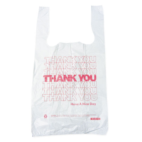 Thank You High-Density Shopping Bags, 10" x 19", White, 2,000/Carton