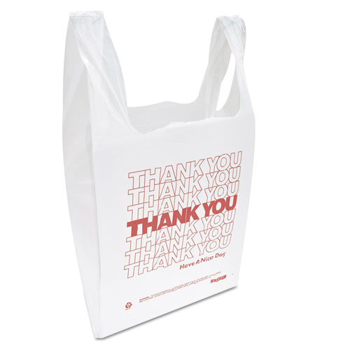 Image of "Thank You" Handled T-Shirt Bag, 0.167 bbl, 12.5 microns, 11.5" x 21", White, 900/Carton