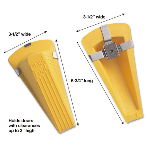 Master Caster® Giant Foot Magnetic Doorstop, No-Slip Rubber Wedge, 3.5w x 6.75d x 2h, Yellow