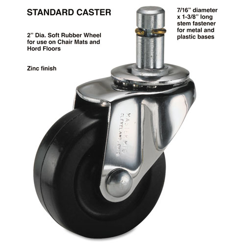 Standard Casters, Soft Rubber, C Stem, 75 lbs./Caster, 4/Set