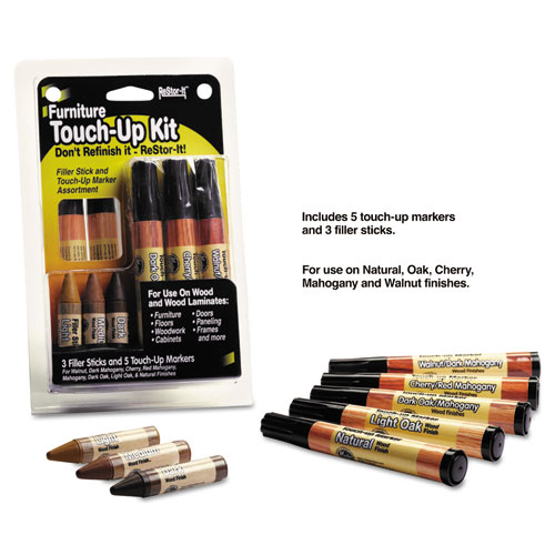 Image of ReStor-It Furniture Touch-Up Kit with (5) Woodgrain Markers, (3) Filler Sticks, 4.25 x 0.38 x 6.75