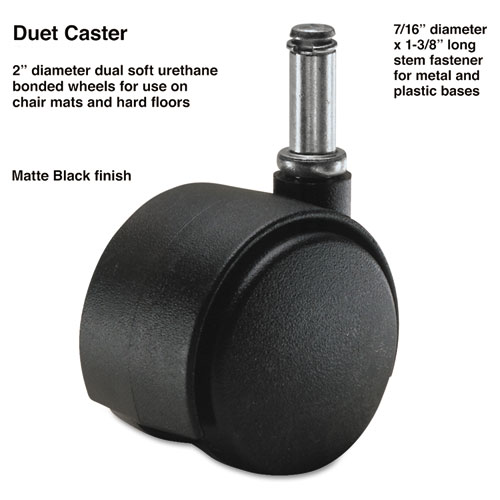 Image of Master Caster® Duet Dual Wheels, Grip Ring Type C Stem, 2" Soft Polyurethane Wheel, Matte Black, 5/Set