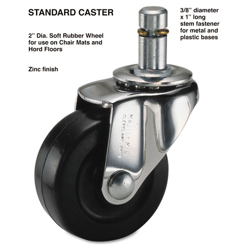 Standard Casters, Grip Ring Type K Stem, 2" Soft Rubber Wheel, Zinc, 4/Set