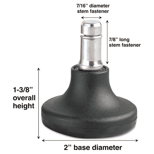 Master Caster® Low Profile Bell Glides, Grip Ring Type B Stem, 2" X 1.38" Glide, Matte Black, 5/Set