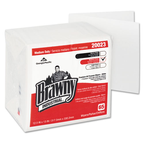 Brawny® Professional Medium Duty Premium DRC 1/4 Fold Wipers, 1-Ply, 13 x 12.5, Unscented, White, 65/Pack