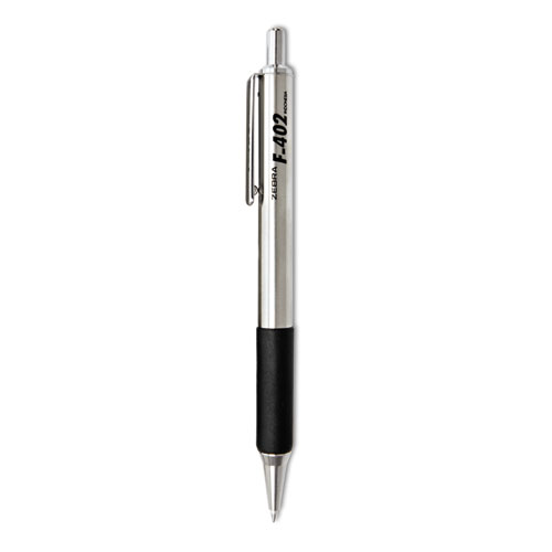 Image of Zebra® F-402 Ballpoint Pen, Retractable, Fine 0.7 Mm, Black Ink, Stainless Steel/Black Barrel, 2/Pack