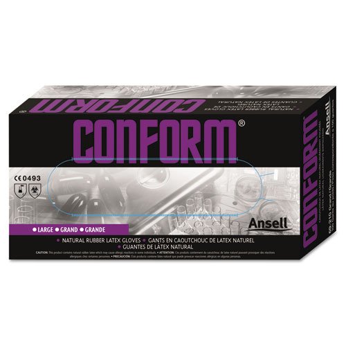 Conform Natural Rubber Latex Gloves, 5 mil, Large, 100/Box