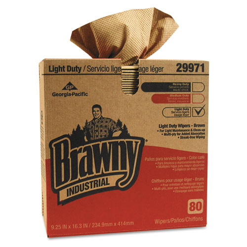 Brawny Industrial Light Duty Three-Ply Paper Wipers, 9-1/4x16-3/4, Brown, 80/box