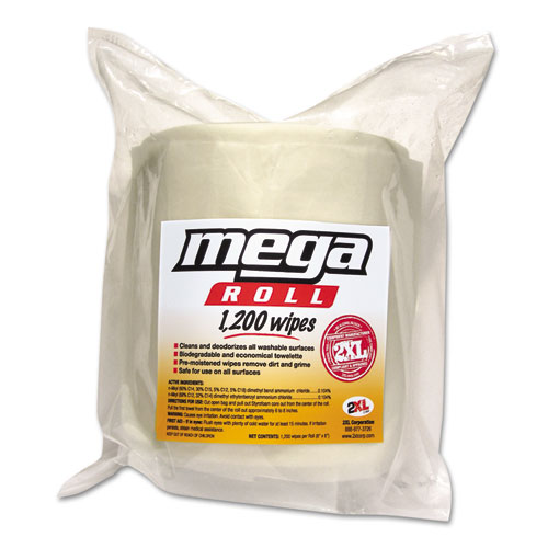 Gym Wipes Mega Roll Refill, 8 x 8, Unscented, White, 1,200/Roll, 2 Rolls/Carton
