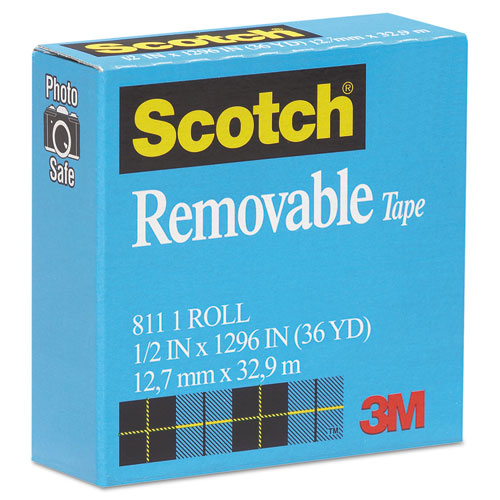 Scotch® Removable Tape, 1" Core, 0.5" x 36 yds, Transparent
