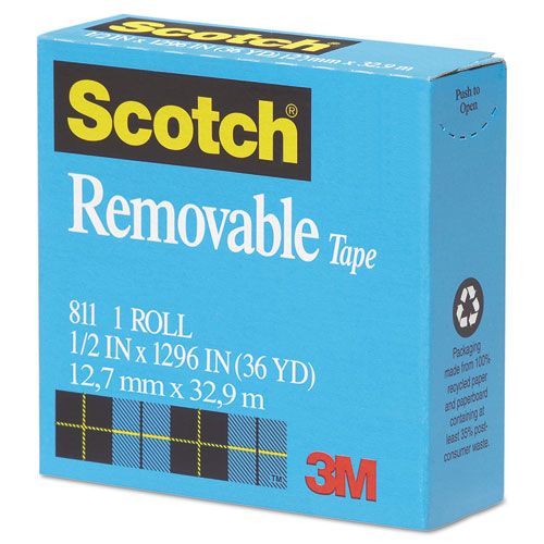 Image of Scotch® Removable Tape, 1" Core, 0.5" X 36 Yds, Transparent