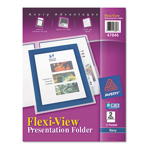 Flexi-View Two-Pocket Polypropylene Folder, Translucent/Navy, 2/Pack