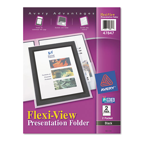 Flexi-View Two-Pocket Polypropylene Folder, Translucent/Black, 2/Pack
