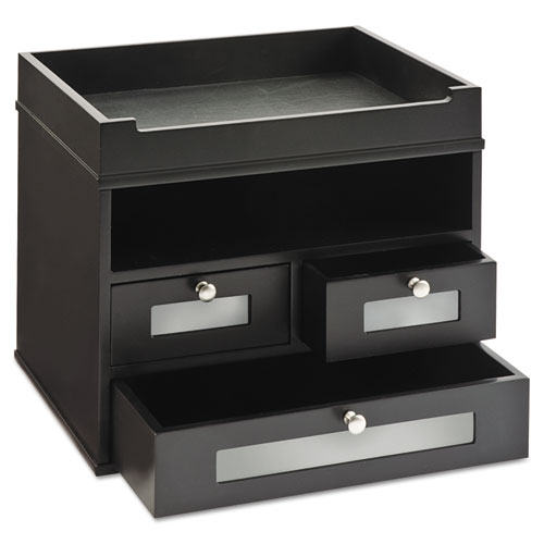Midnight Black Collection Tidy Tower, 5 Compartments, 3 Drawers, 12.8 x 10.6 x 10.9, Black, Ships in 1-3 Business Days
