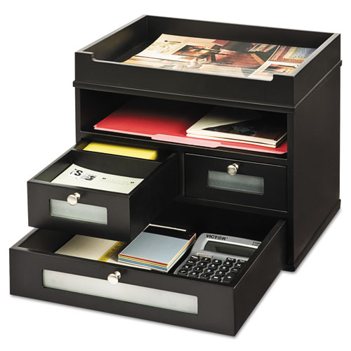 Midnight Black Collection Tidy Tower, 5 Compartments, 3 Drawers, 12.8 x 10.6 x 10.9, Black