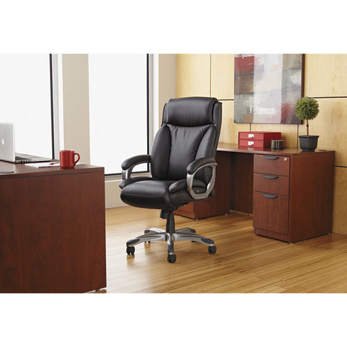 Image of Alera® Veon Series Executive High-Back Bonded Leather Chair, Supports Up To 275 Lb, Brown Seat/Back, Bronze Base