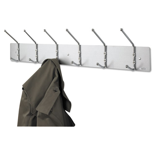 Image of Safco® Metal Wall Rack, Six Ball-Tipped Double-Hooks, Metal, 36W X 3.75D X 7H, Satin